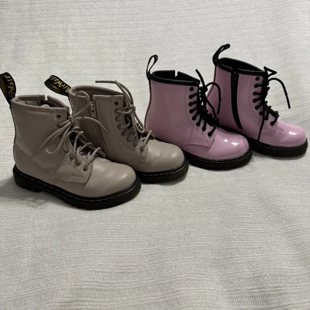 Dr Martens Kids 1460 Boots Lot Pink Patent Beige Lace Up Youth Size 9